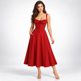 Carlena | Elegancka Sukienka Midi w Kwiaty z Gorsetowym Gorsetem i Dekoltem w Sercu