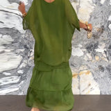 Carlena | Zwiewna sukienka maxi z falbanami maskująca brzuch i zapewniająca komfort