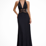 Carlena | Elegancka Sukienka Maxi Halter z Koronkową Talią