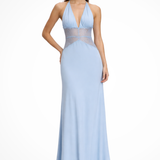 Carlena | Elegancka Sukienka Maxi Halter z Koronkową Talią