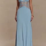 Carlena | Elegancka Sukienka Maxi Halter z Koronkową Talią