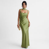 Carlena | Elegancka sukienka maxi z odkrytymi plecami i szarfą