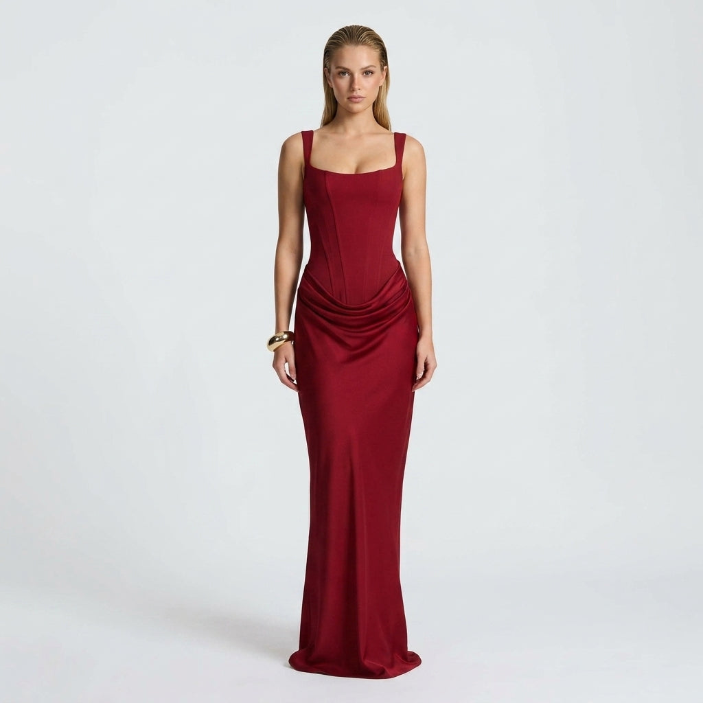 Carlena | Elegancka sukienka maxi z kwadratowym dekoltem