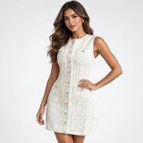 Carlena | Elegancka Sukienka Mini o Tweedowej Strukturze