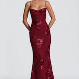Carlena | Elegancka sukienka maxi z kwiatowym haftem 3D