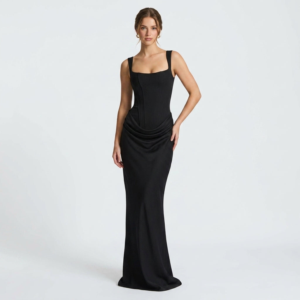 Carlena | Elegancka sukienka maxi z kwadratowym dekoltem