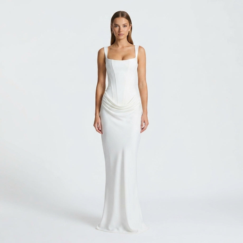 Carlena | Elegancka sukienka maxi z kwadratowym dekoltem