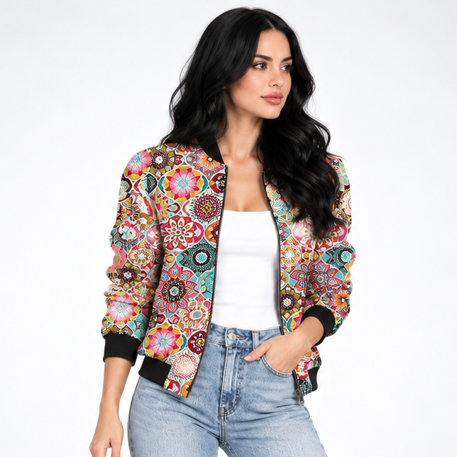 Carlena | Lekka Kurtka Bomber w Kwiatowy Wzór