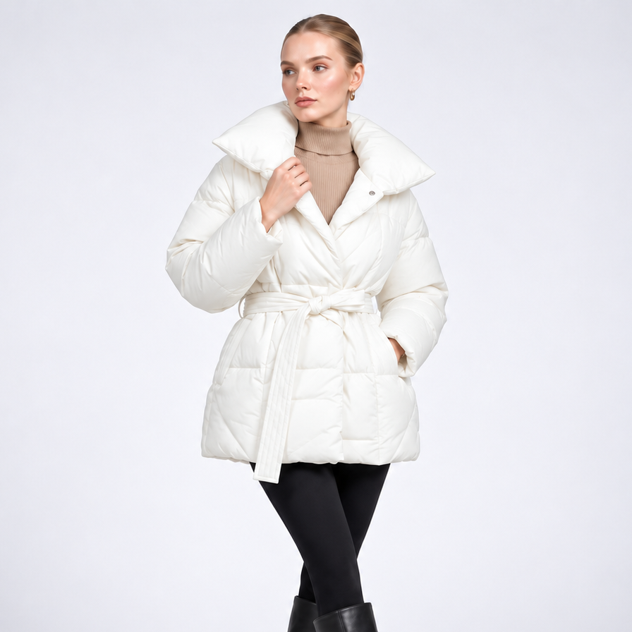 Carlena | Krótka Kurtka Puffer z Paskiem i Stójką