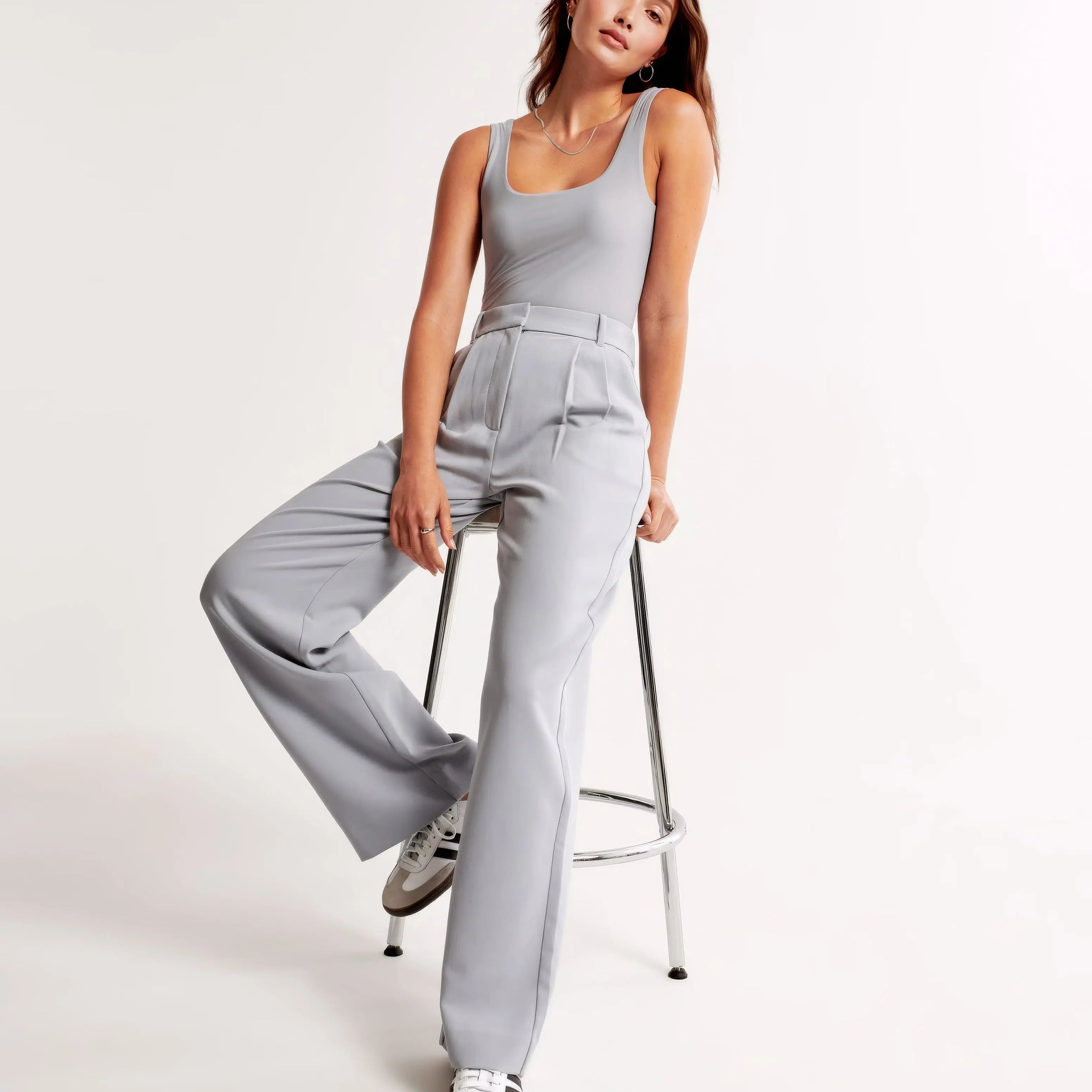 Carlena | Eleganckie spodnie damskie z wysokim stanem i szeroką nogawką