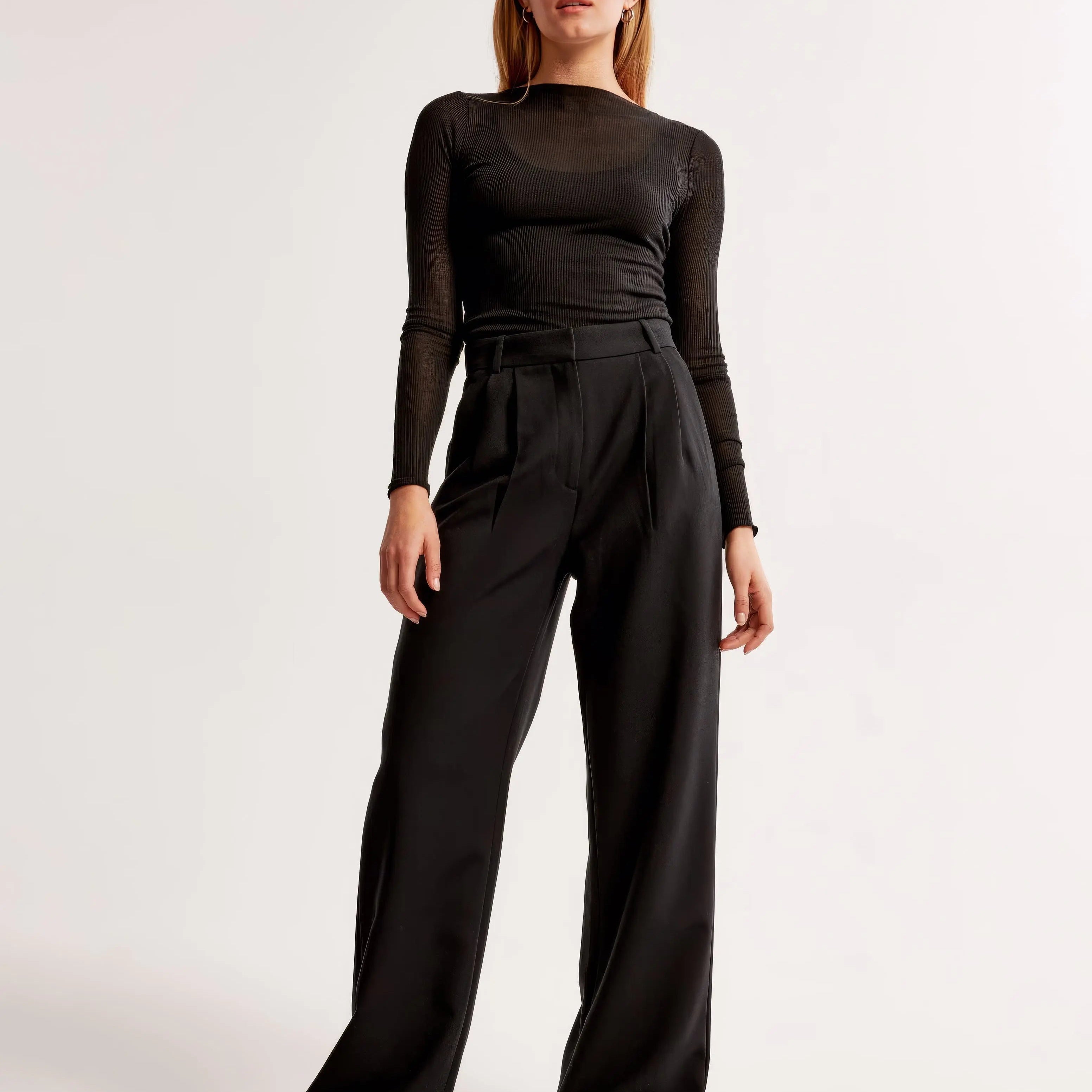 Carlena | Eleganckie spodnie damskie z wysokim stanem i szeroką nogawką