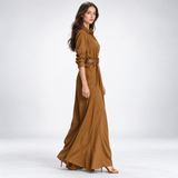 Carlena | Sukienka Maxi Koszulowa z Paskiem w Talii