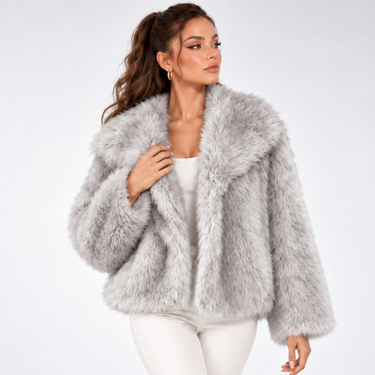 Carlena | Krótka Kurtka z Miękkiego Sztucznego Futra