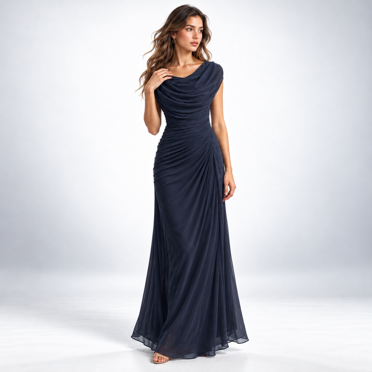 Carlena | Elegancka Sukienka Maxi z Drapowanym Dekoltem i Marszczeniem