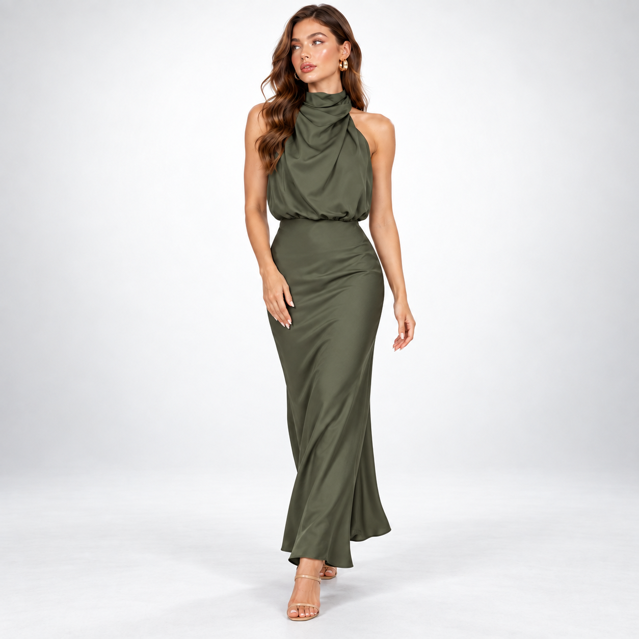 Carlena | Elegancka sukienka damska midi z satynowym wykończeniem lekka i stylowa