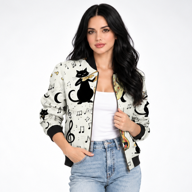 Carlena | Lekka Kurtka Bomber w Kwiatowy Wzór