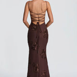 Carlena | Elegancka sukienka maxi z kwiatowym haftem 3D