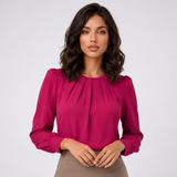 Carlena | Elegancka Bluzka z Plisowaną Górą i Rękawem 3/4