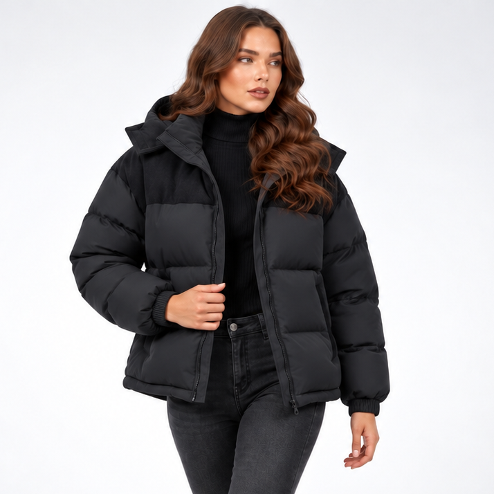 Carlena | Ocieplana Kurtka Puffer z Regulowanym Kapturem