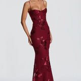 Carlena | Elegancka sukienka maxi z kwiatowym haftem 3D