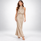 Carlena | Elegancka sukienka damska midi z satynowym wykończeniem lekka i stylowa