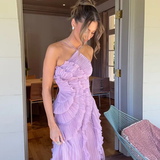 Carlena | Elegancka plisowana sukienka maxi z falbanami