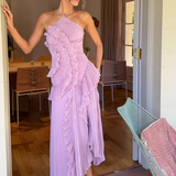 Carlena | Elegancka plisowana sukienka maxi z falbanami