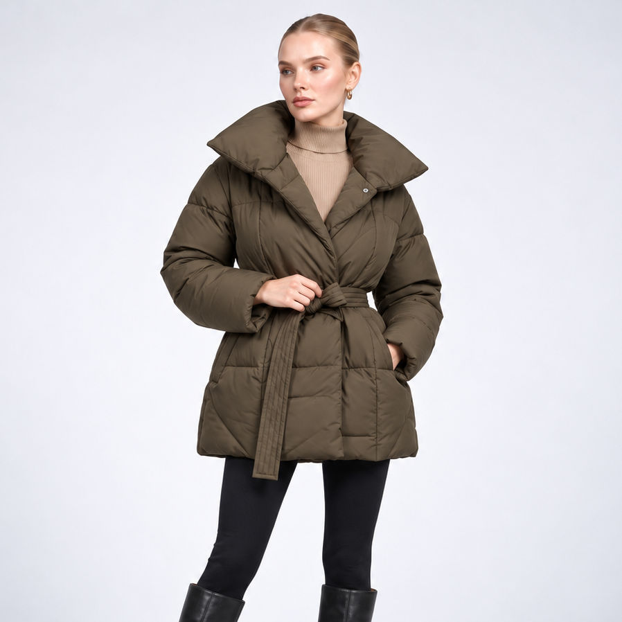 Carlena | Krótka Kurtka Puffer z Paskiem i Stójką