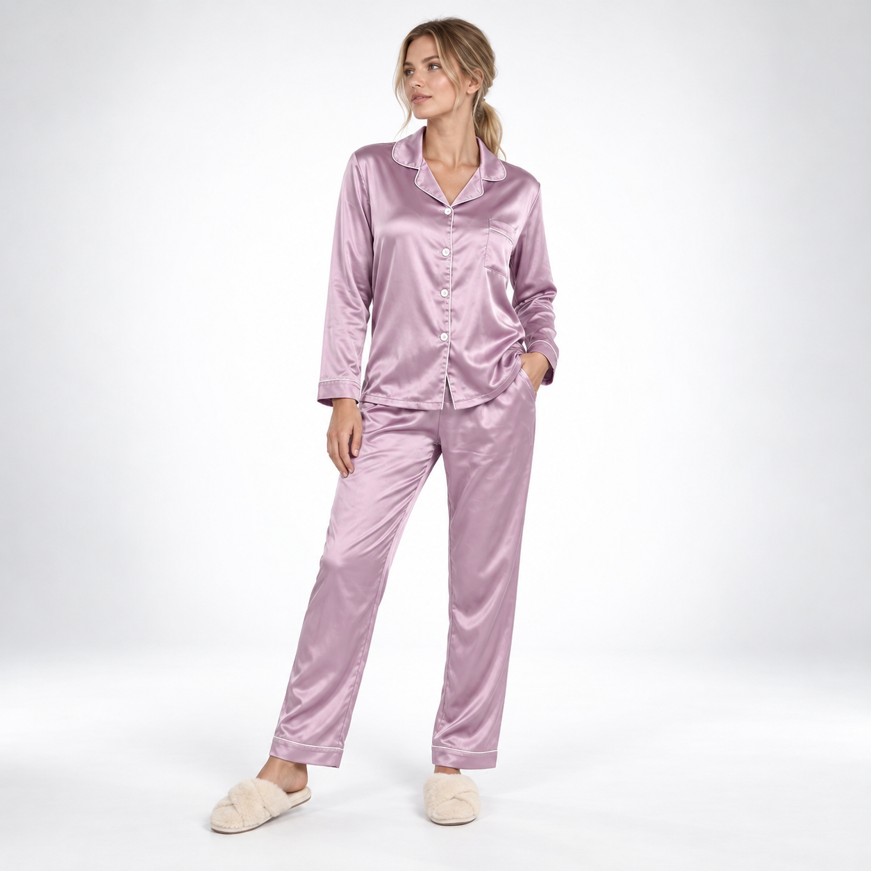 Carlena | Elegancka Satynowa Piżama Dwuczęściowa