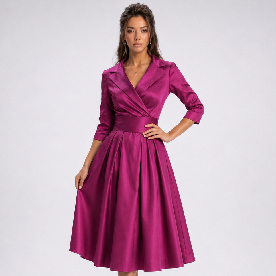 Carlena | Elegancka Sukienka Midi Kopertowa z Rozkloszowanym Dołem