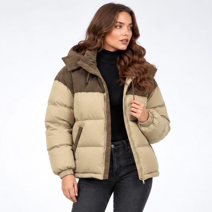 Carlena | Ocieplana Kurtka Puffer z Regulowanym Kapturem