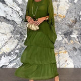 Carlena | Zwiewna sukienka maxi z falbanami maskująca brzuch i zapewniająca komfort