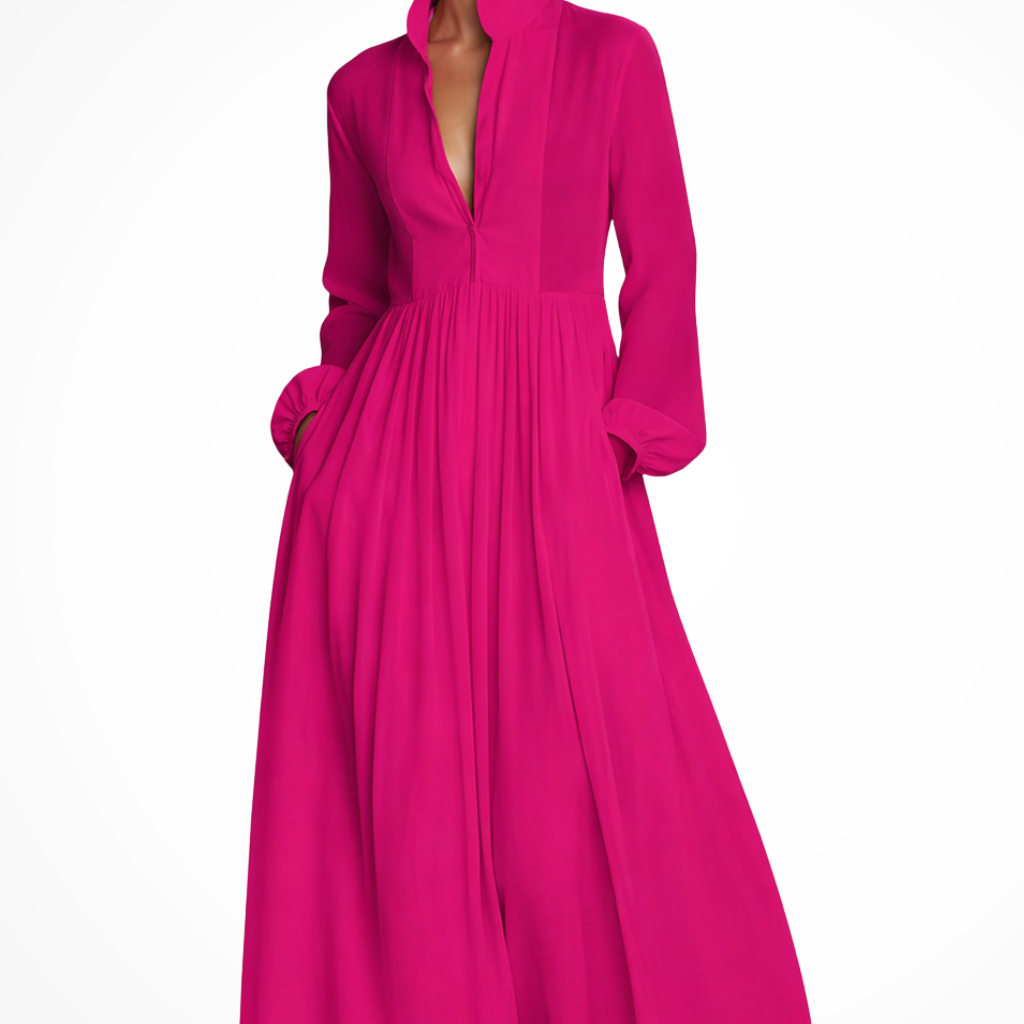 Carlena | Elegancka Sukienka Maxi z Guzikami i Kieszeniami
