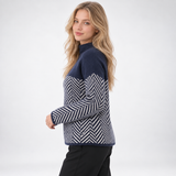 Carlena | Sweter Oversize z Golfem i Wzorem Chevron