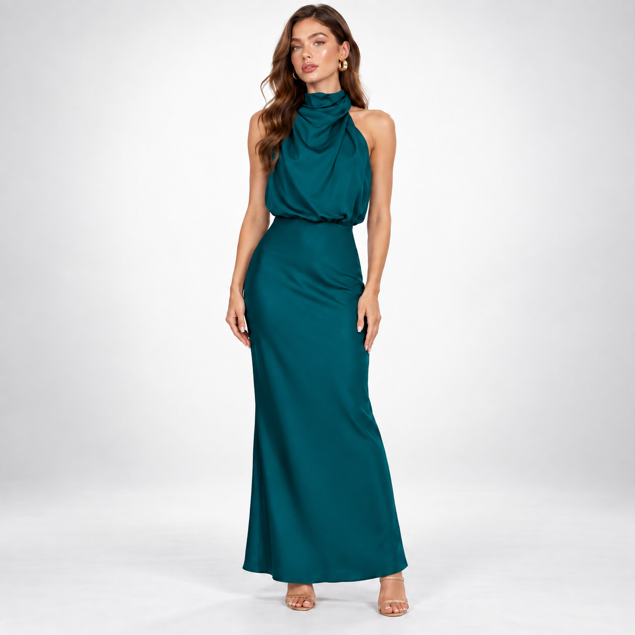 Carlena | Elegancka sukienka damska midi z satynowym wykończeniem lekka i stylowa