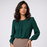 Carlena | Elegancka Bluzka z Plisowaną Górą i Rękawem 3/4