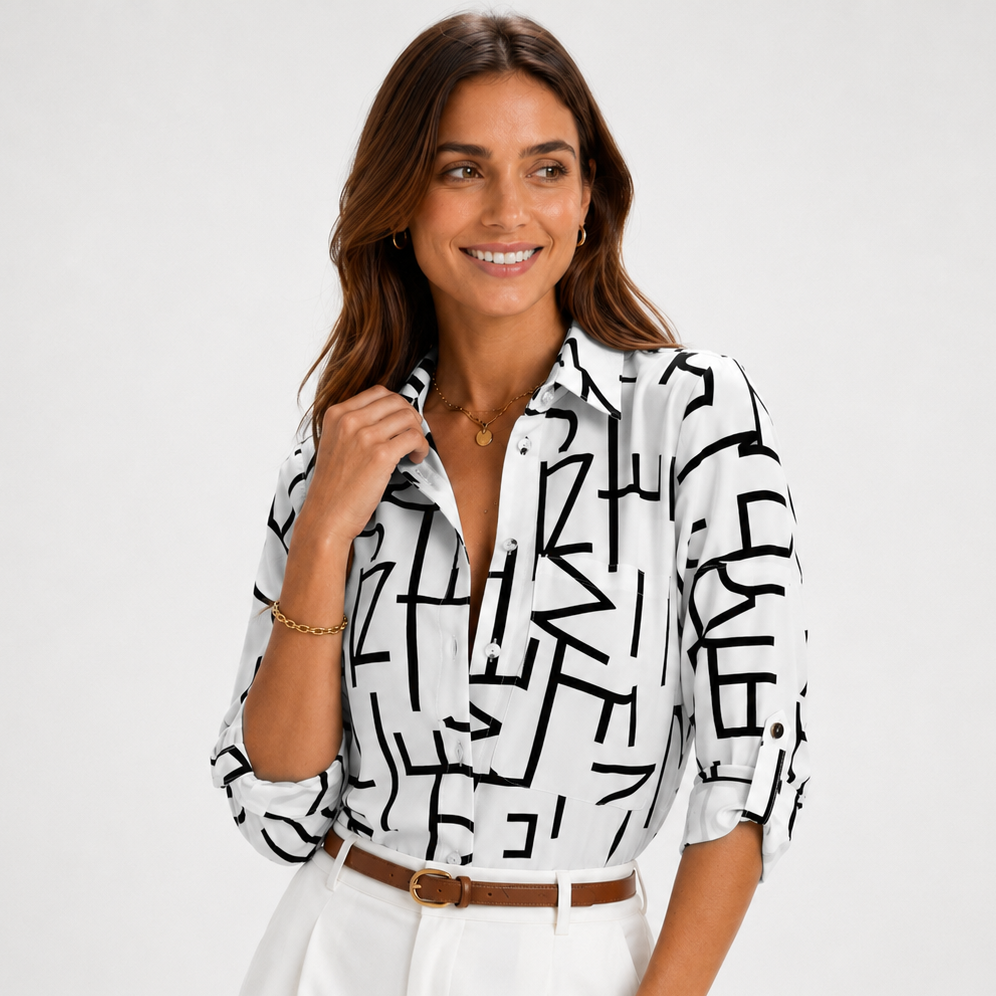 Carlena | Elegancka Koszula z Geometrycznym Printem