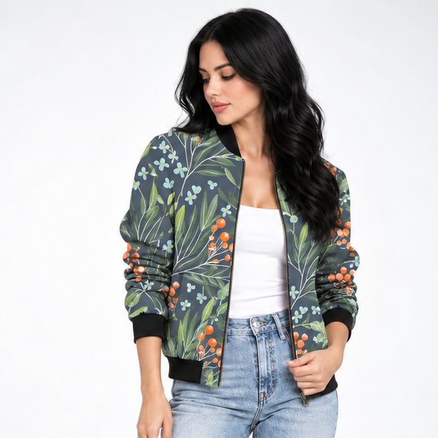 Carlena | Lekka Kurtka Bomber w Kwiatowy Wzór