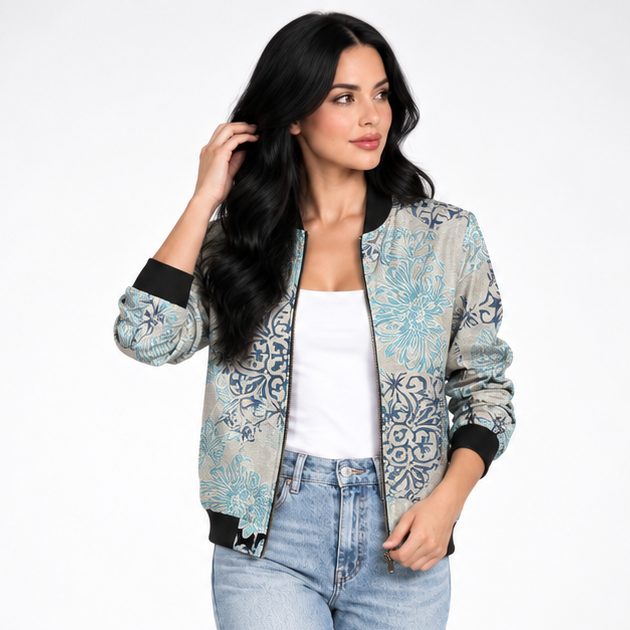 Carlena | Lekka Kurtka Bomber w Kwiatowy Wzór