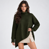 Carlena | Sweter Oversize z Golfem i Asymetrycznym Dołem