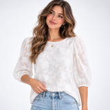Carlena | Elegancka Bluzka w Kwiatowy Wzór z Bufiastym Rękawem 3/4