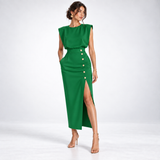 Carlena | Elegancka Sukienka Midi z Rozcięciem