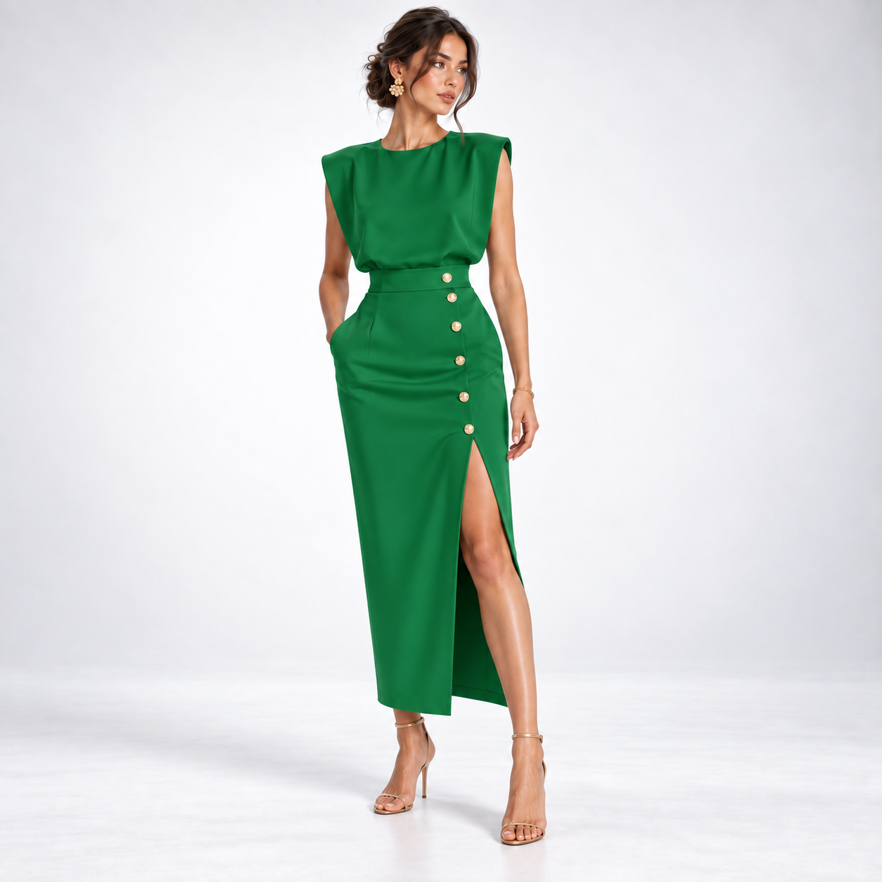 Carlena | Elegancka Sukienka Midi z Rozcięciem