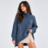 Carlena | Sweter Oversize z Golfem i Asymetrycznym Dołem