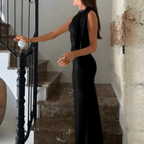 Carlena | Elegancka sukienka maxi satynowa na jedno ramię z kokardą | Weronika