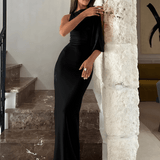 Carlena | Elegancka sukienka maxi satynowa na jedno ramię z kokardą | Weronika