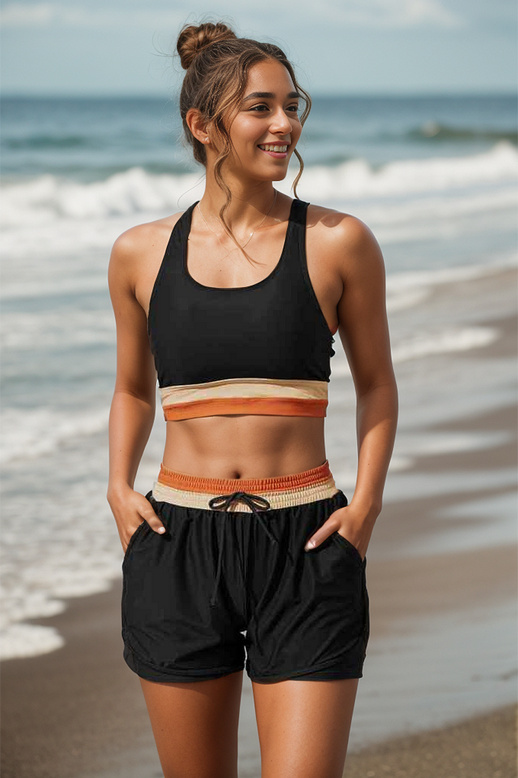 Carlena | Sportowe Bikini z Szortami i Zamkiem z Tyłu – Wysoki Stan i Modelujące Dopasowanie
