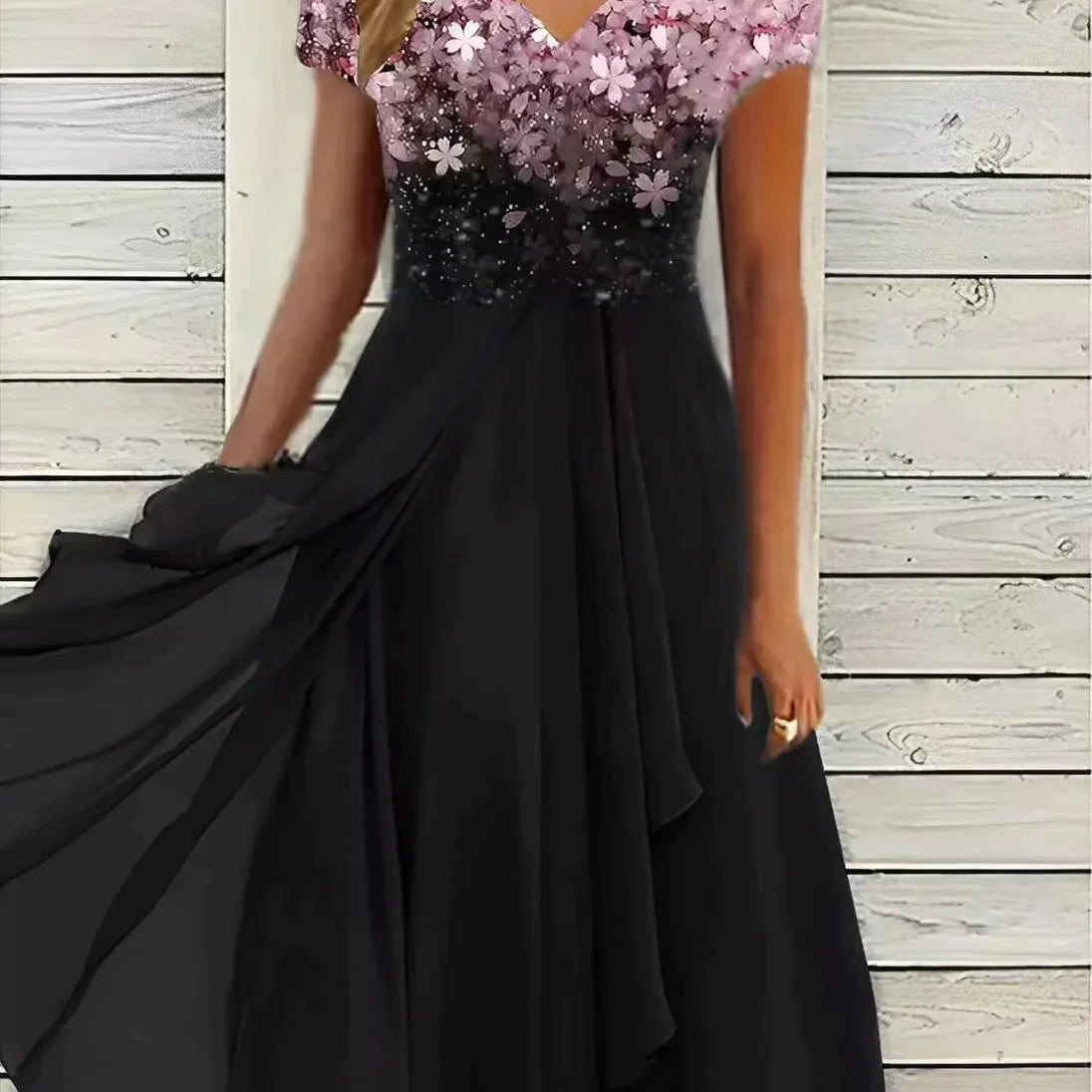 Carlena | Elegancka Sukienka Koktajlowa Midi z Kwiatowym Topem