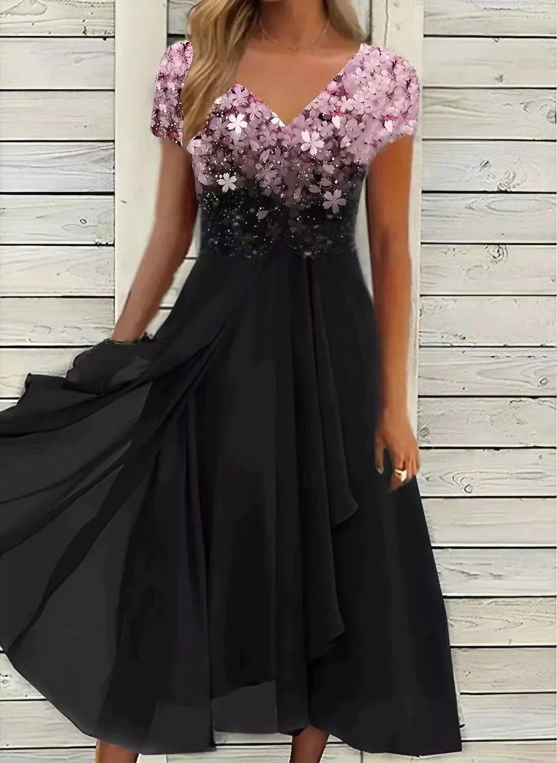 Carlena | Elegancka Sukienka Koktajlowa Midi z Kwiatowym Topem
