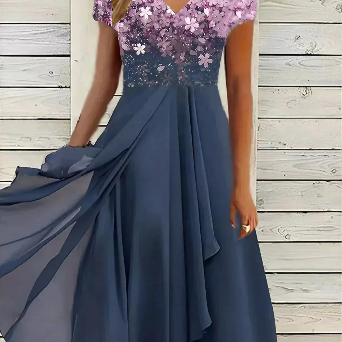 Carlena | Elegancka Sukienka Koktajlowa Midi z Kwiatowym Topem